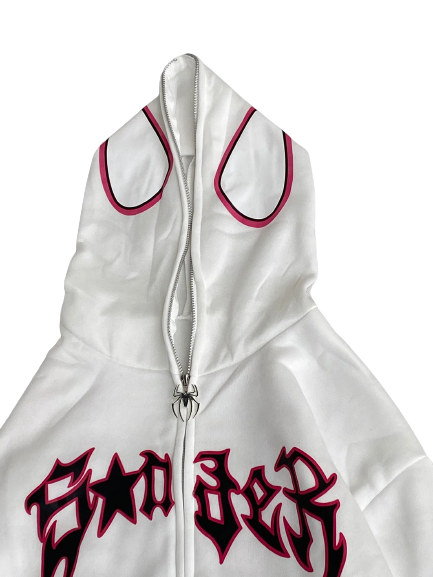 WHITE SPIDER ZIP UP HOODIE