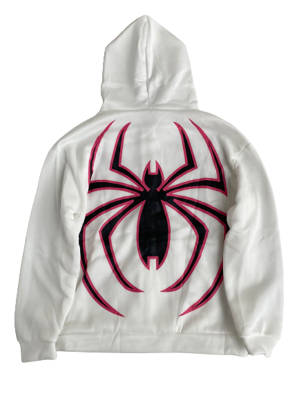 WHITE SPIDER ZIP UP HOODIE