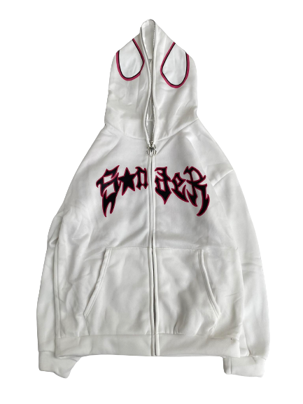 WHITE SPIDER ZIP UP HOODIE